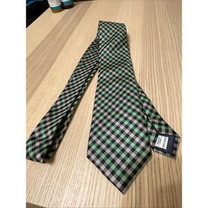 Men's Izod Neck Tie Silk Black Gray Green Plaid Check
